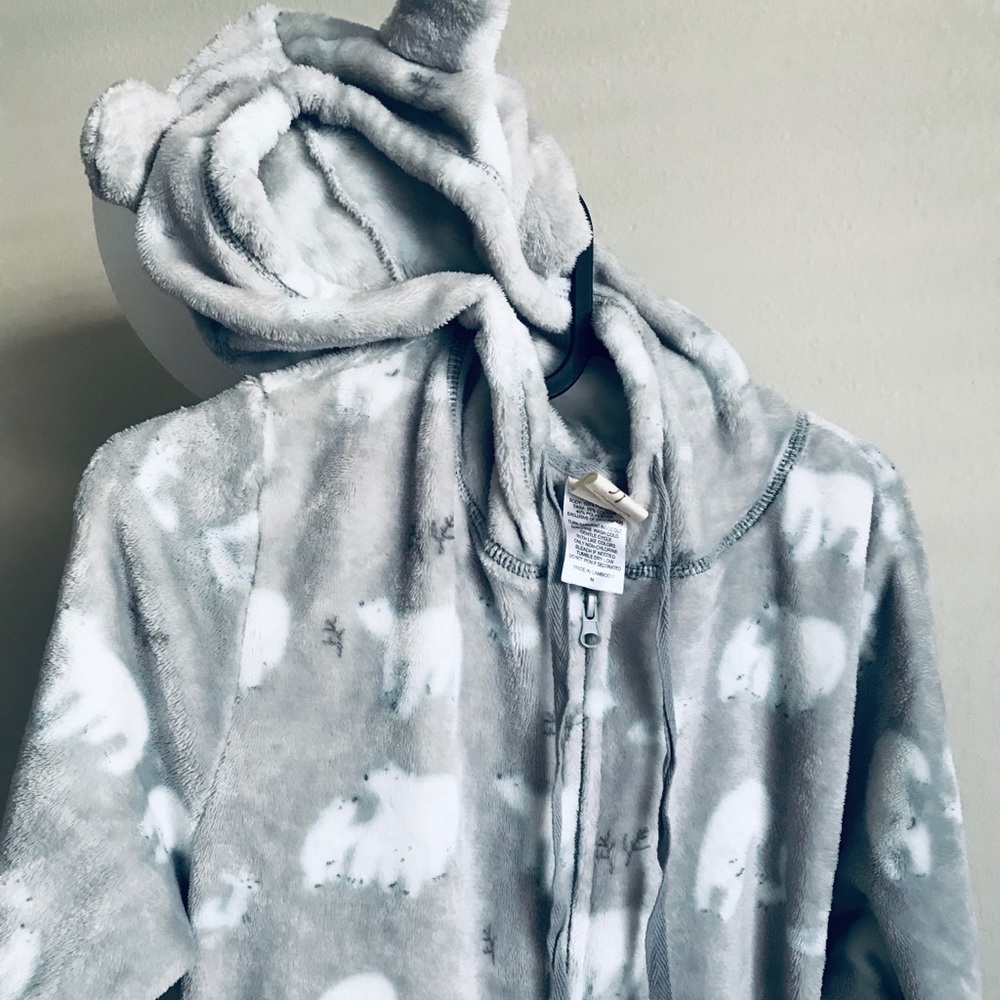 Onesie hooded fleece teddy women’s pajamas SZ M